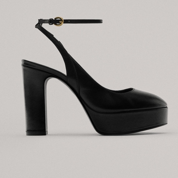 NWT. Massimo Dutti Studio Leather High-Heel Slingback Platform Shoes. Size 6. - Picture 1 of 9
